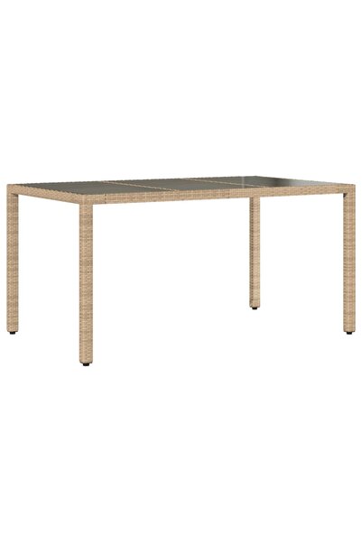 vidaxl Garden table with glass top, beige, 150x90x75 cm, polyrattan