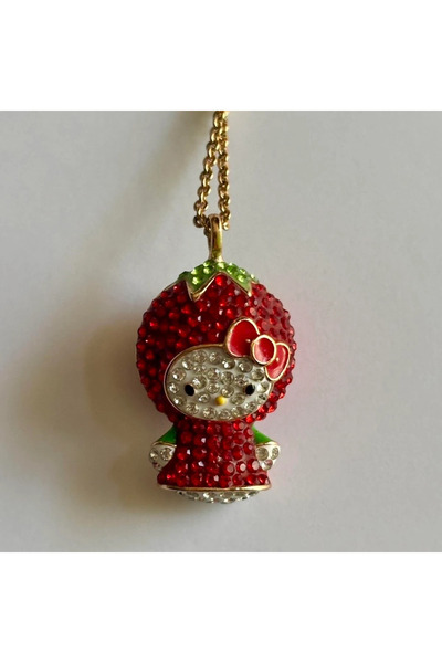 Dem Accessory Hello Kitty Strawberry Kolye - Çelik Çilek Figürlü Kadın Kolyesi