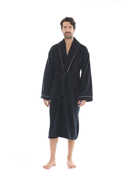 Seritaine Zeus Şalyaka Men's Bathrobe - Black 100% Cotton