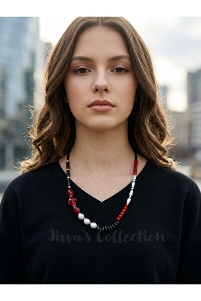 Jivva's Collection Bijuteri Black White Red Colorful Bead Necklace Choker