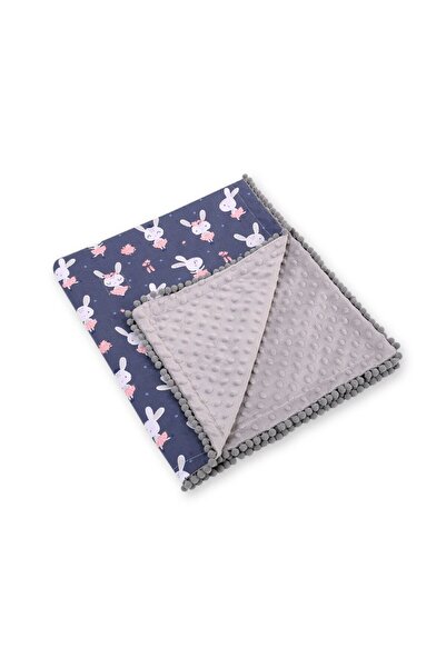 Bobono Paturica din bumbac cu doua fete 90x75 cm Minky Blue Rabbits