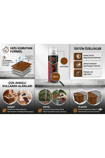 Novax Sprey Boya 200 Ml Kahverengi- Çok Amaçlı Ahşap Metal Plastik Boyama Spr...