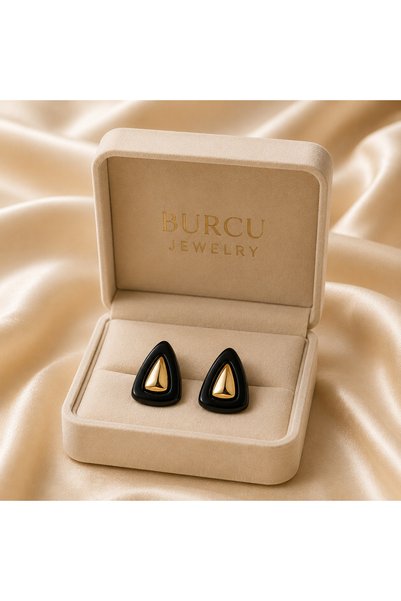 BURCU JEWELRY Black Gold Geometric Earrings