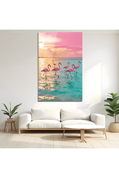 BERSED Modern Tropikal Flamingo Tasarımlı Şık Cam Duvar Tablosu