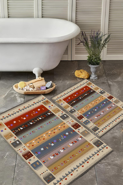 VİVİCAHOME Washable Non-Slip Based 2-Piece Bath Mat Set Stylish Design Bath Mat