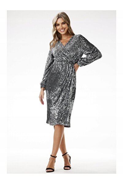 Awama Sequin dress, gray, Polyester, XL INTL
