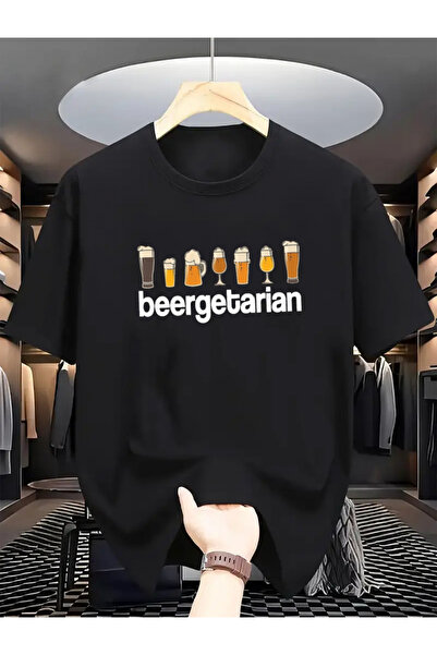 Chic Bloom تي شيرت رجالي كاجوال من القطن الخالص بنمط BEERGETARIAN