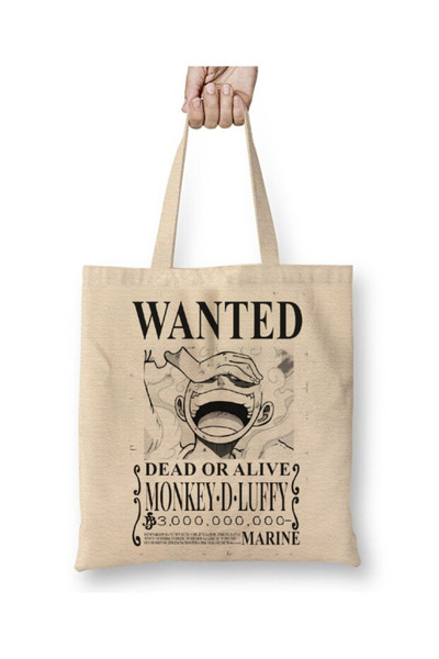 Toyaso Wanted Luffy One Piece White Tote Bag Long Handle Shopping Bag Beach Bag
