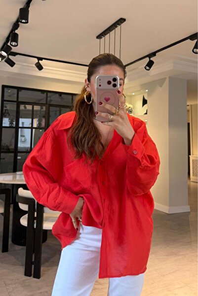 ELMASSTİL OMUZU DÜŞÜK OVERSIZE GÖMLEK/4612