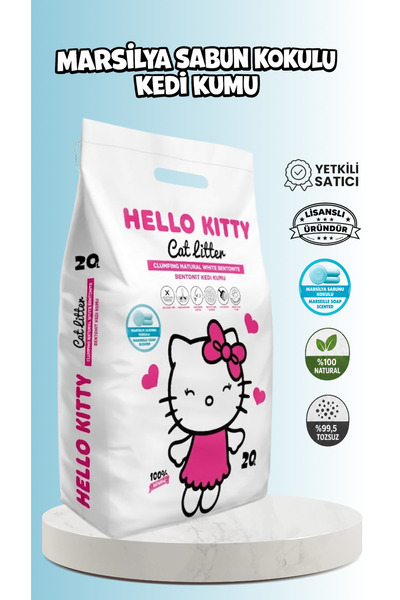 Hello Kitty Marsilya Sabun Kokulu Topaklaşan Bentonit Kedi Kumu 20 LT