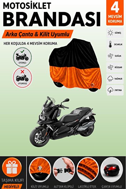 Cemku Double Black Top - Orange Bottom, Rear Bag Compatible Bmw C 400 X Motor...