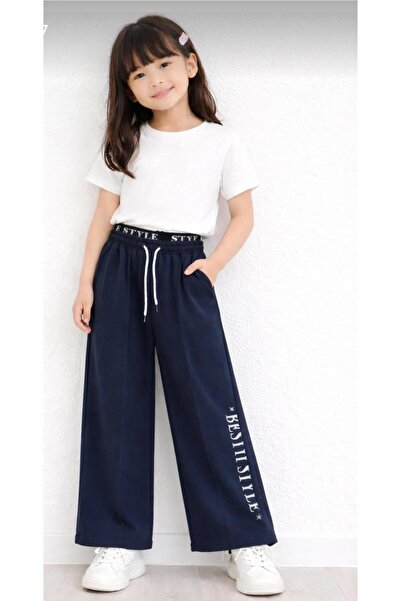 aykidsclup Pantaloni de trening cu picior larg, albastru marin pentru fete – ...