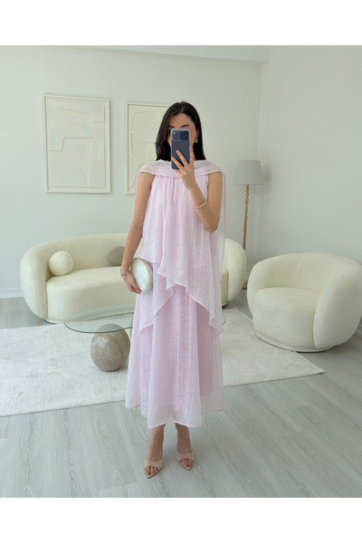 LUUNA STORE PEMBE ŞALLI ELBİSE