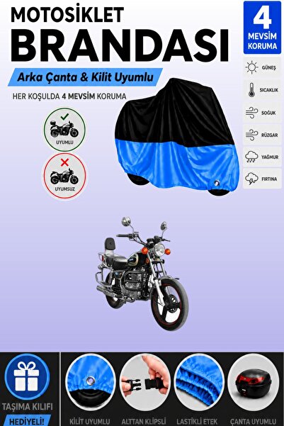 Cemku Double Black Top - Blue Bottom, Rear Bag Compatible Yuki Afşin 250 Moto...