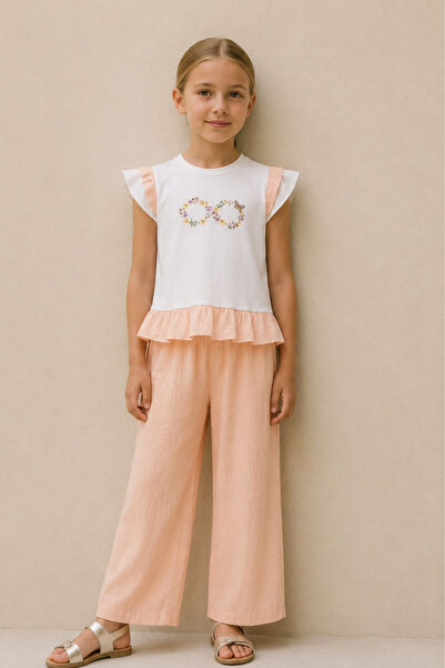 BABY SPORT Girl's Embroidered Blouse and Wide-Legged Pants Combination