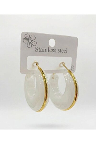 Mestore White Marble Gold Hoop Earrings