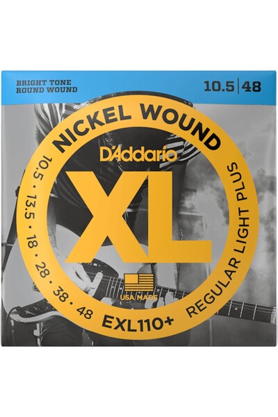 Daddario أوتار جيتار كهربائي EXL110+ مغلفة بالنيكل، مقاس خفيف عادي بلس - 10.5-48