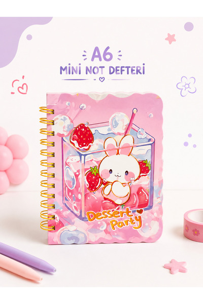 TOMBİ-X A6 Mini beležnik Kawaii sa uzorkom zeca, spiralna sveska