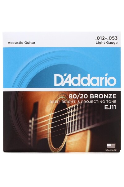 Daddario أوتار جيتار أكوستيك EJ11 80/20 من البرونز خفيفة الوزن - 12-53