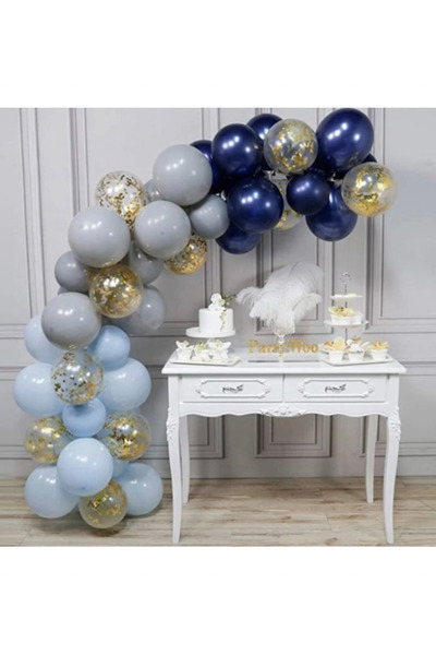 Partihane Pastel Blue Gray Midnight Blue Confetti Balloon Chain Set 2.5 Meters