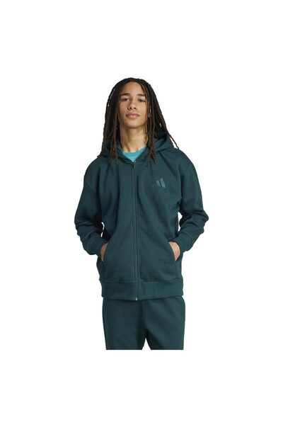 adidas Hanorac cu fermoar integral din fleece pentru bărbați, All SZN, mărimea S