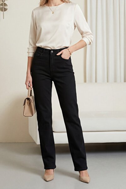 Modamorfo High Waist Straight Leg Jeans with Pockets - Black