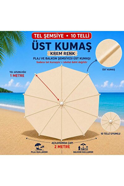 Şemsiyecim 10 Telli Plaj Şemsiye Üst Kumaşı 2 Metre Çap 1 metre Tel Uyumlu