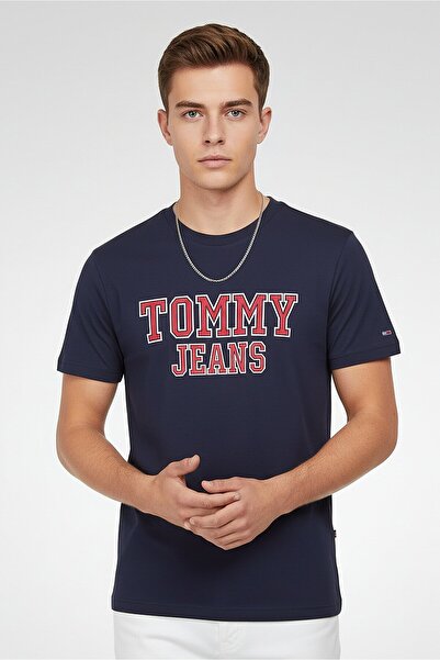 Tommy Hilfiger Men Crew Neck Brand Logo Short Sleeves T-Shirt, Navy