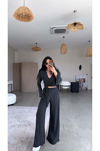Buket Teke Set pantaloni bolero subțiri, dublu piept, antracit