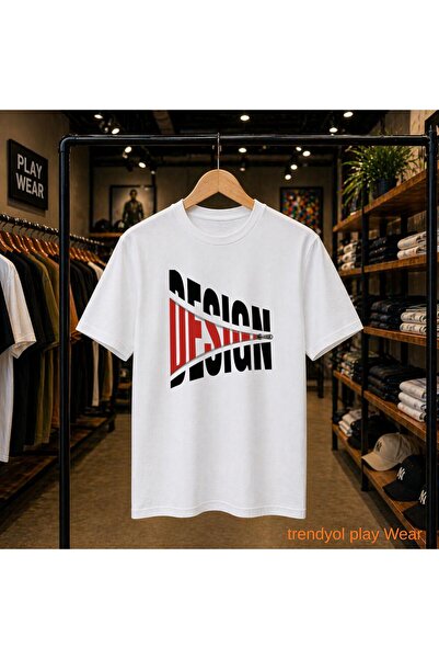 playwear Desion Chest Printed 100% Cotton Oversize Loose Regular Fit Crew Nec...