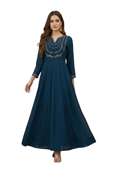 MYSMAR Blue Vichitra Silk Anarkali Gown Set with Dupatta - TRNF8156 | Blue