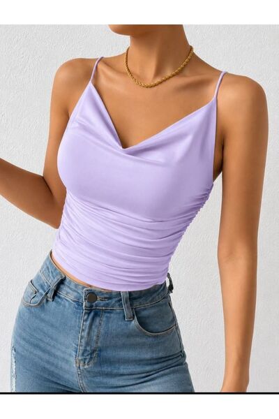 f-maskfashion ΜΠΛΟΥΖΑ ΚΡΟΠ ΜΕ ΑΜΑΝΙΚΗ ΕΦΑΡΜΟΓΗ ΚΑΙ ΛΑΙΜΟΥΡΓΙΟ ΝΤΕΓΚΑΤΖΙ