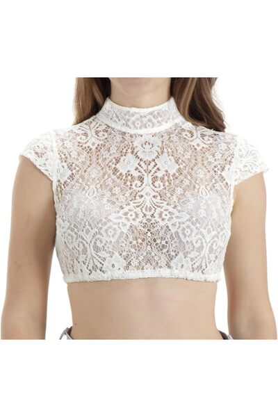 Kelliar Women's Dirndl Blouse Lace Long/Short Sleeve High Neck Round Neck for...