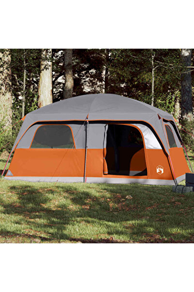vidaxl Cort de camping pentru 8 persoane, gri/portocaliu, impermeabil