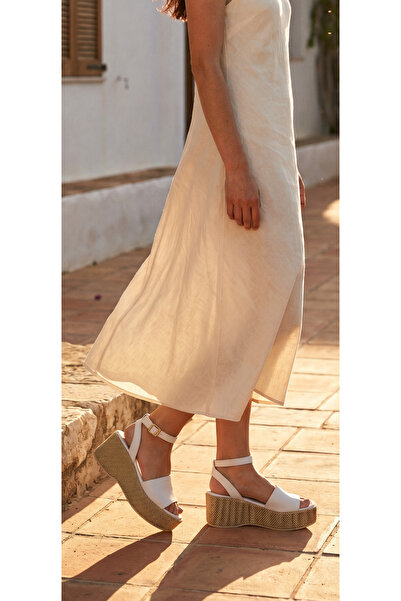 inizio White Genuine Leather Wedge Heel Women's Sandals Sl340