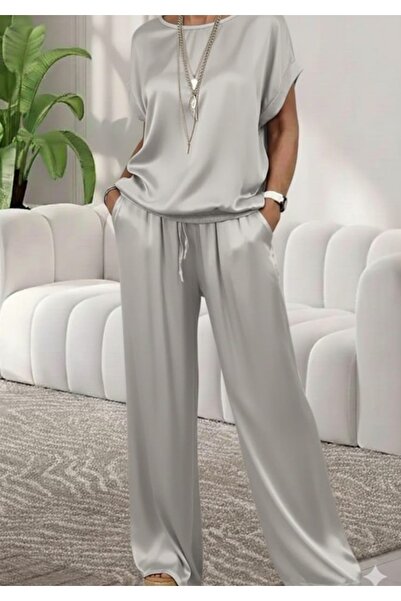 By Kul Design Set de damă din satin cu decolteu tip crew