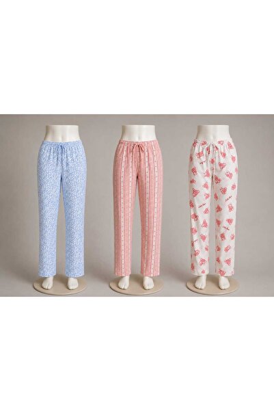 Aderente Kadın 3'Lü Süprem Kumaş Lastikli Tek Alt Pijama