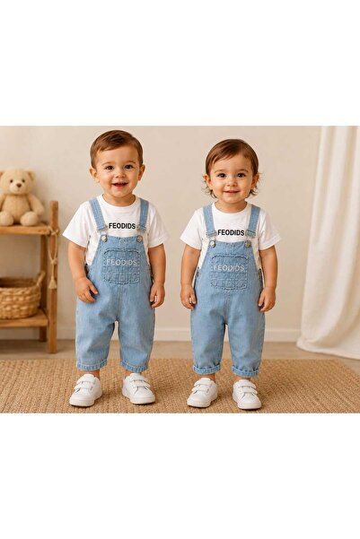 KAYAKİDS Kız-Erkek Bebek Çocuk Bayramlık Kot Salopet Tulum Salopet Ve Tshirt ...