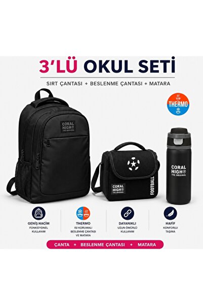 Coral High Black Three-Compartment Backpack 14398+Thermo Lunch Box 22798+ The...