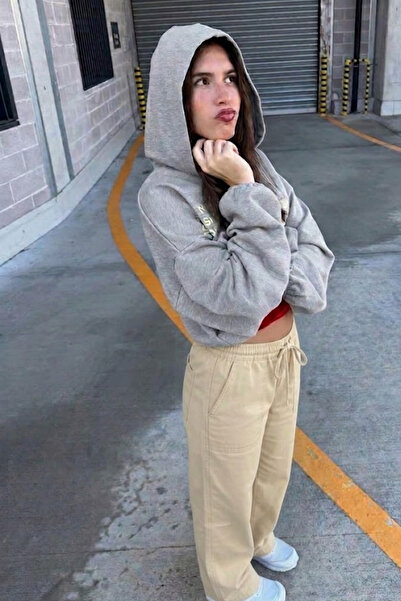 MATERIAL Women's Linen Look Summer Loose Cream Trousers