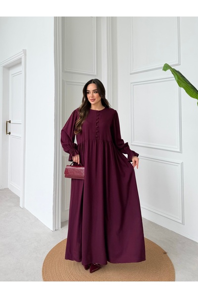 Tubik Rochie lungă de damă, cu nasturi în față, cu mâneci încrețite și drapaj...