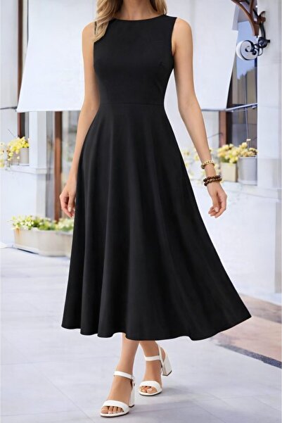 Generic Brand Women's Off-The-Shoulder Boat Neck Kiloş Midi Viscose Dress