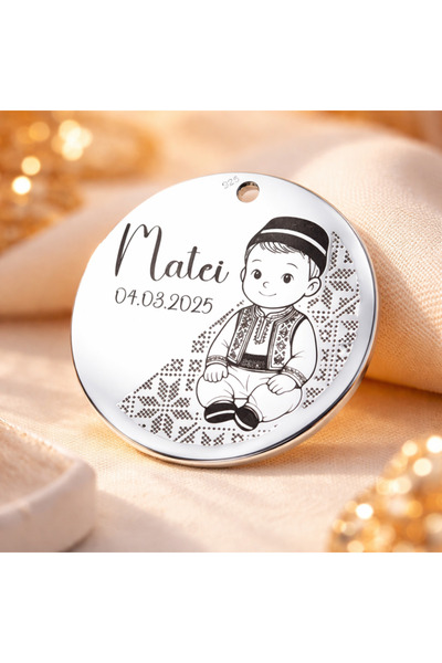 Simoshop Silver pendant for baptism - Traditional attire (boy) 22 mm