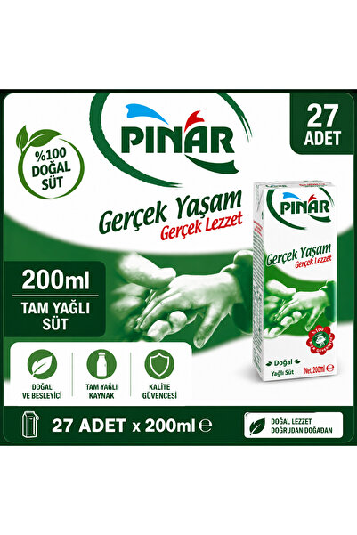 Pınar Tam Yağlı Süt 200 ml x 27 Adet
