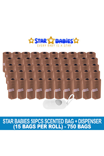 STAR BABiES حقيبة حفاضات معطرة تحتوي على 750 قطعة مع موزع - لون بني