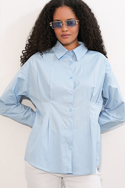 Bigdart Women's Waist-Fitted Poplin Shirt 20384 - Blue