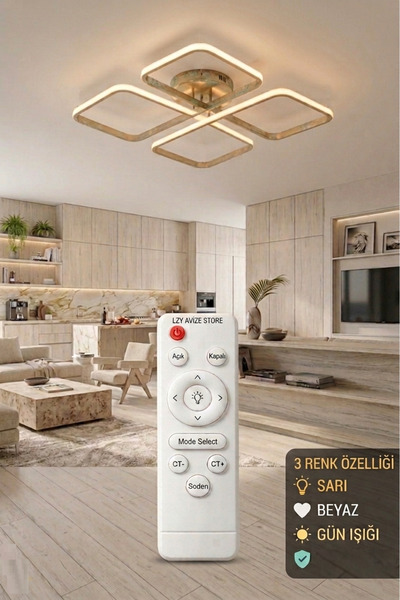 Lzy Avize Store March Dekoratif Plafonyer Kumandalı LED Avize Eskitme-4'lü Ge...