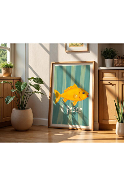 Tuba Decor Tablou dintr-o singură bucată cu ramă din lemn il pesce