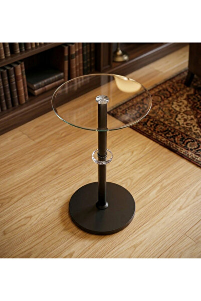 LastHome طاولة خدمة دائرية عصرية - زجاج وقاعدة سوداء - 55×35 سم