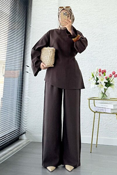 MELEK ARAZ Premium Asymmetric Cut Modal Double Suit – Brown